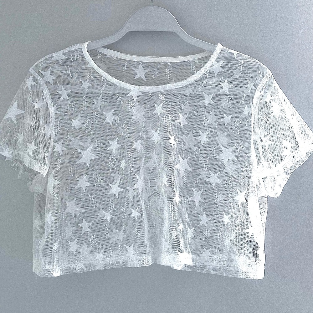White Star Pattern Sheer Crop Top